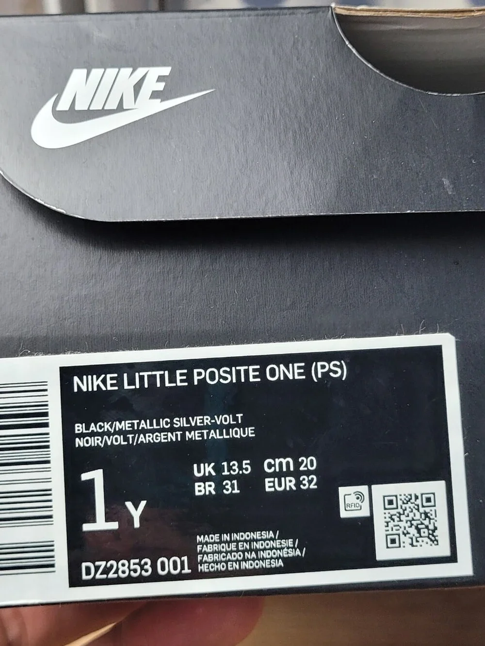 Nike Little Posite One Emerging Powers Kids PS Sz 1Y Black/Volt DZ2853-001